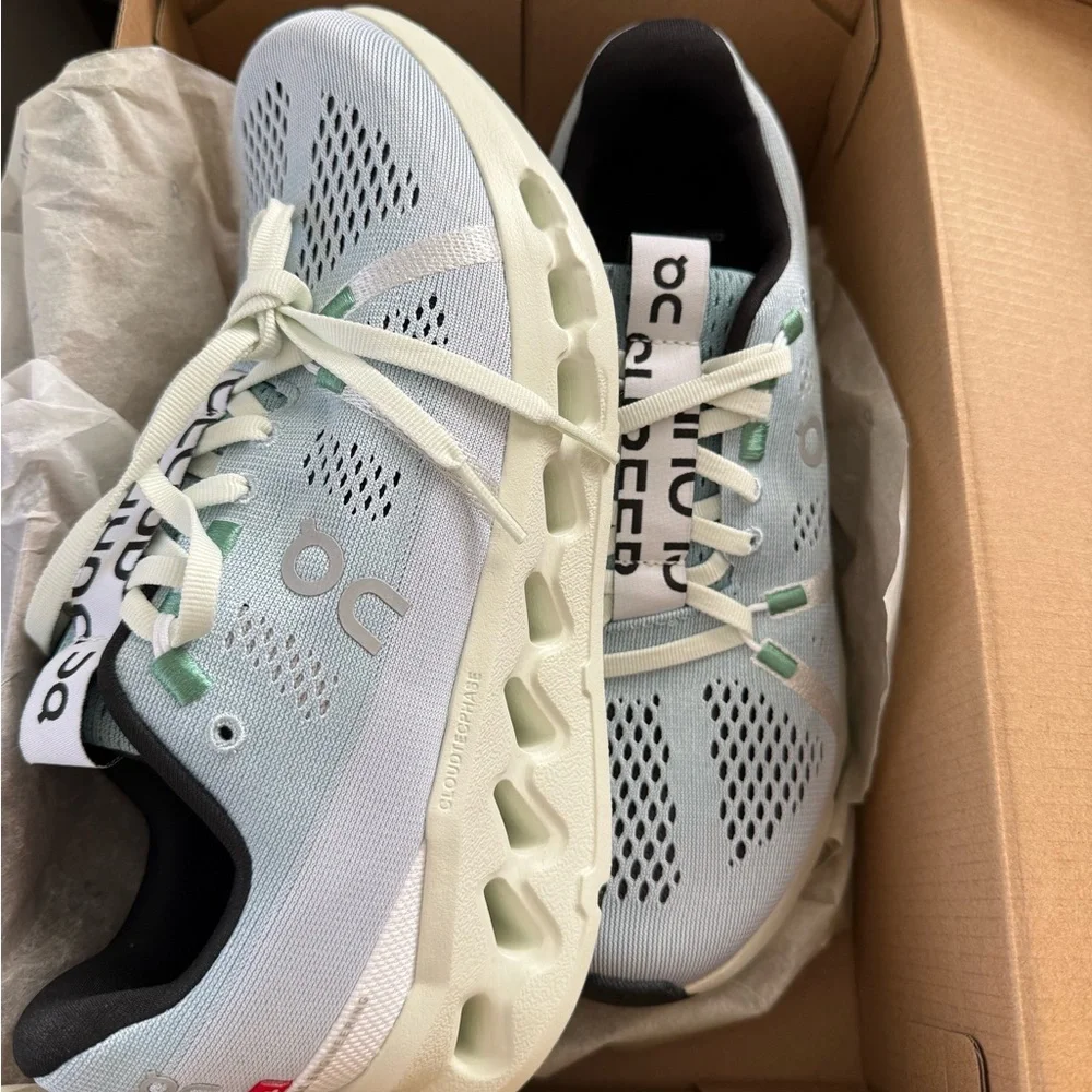 On CloudSurfer Running Women's Light Blue and White Sneakers - Picture 5 of 9